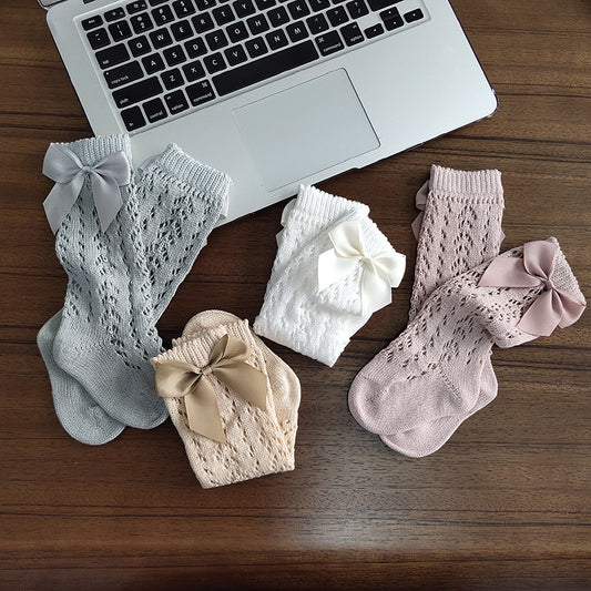 Cute Girls Knee High Socks Bows Cotton Breathable Soft